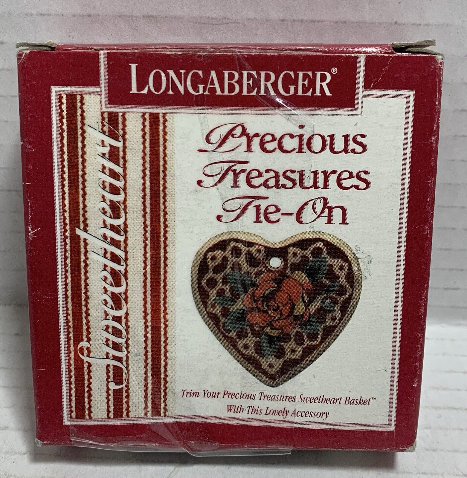VTG Longaberger 1995 “Sweetheart”Tie On #31798 Heart With Pink Rose Discontinued