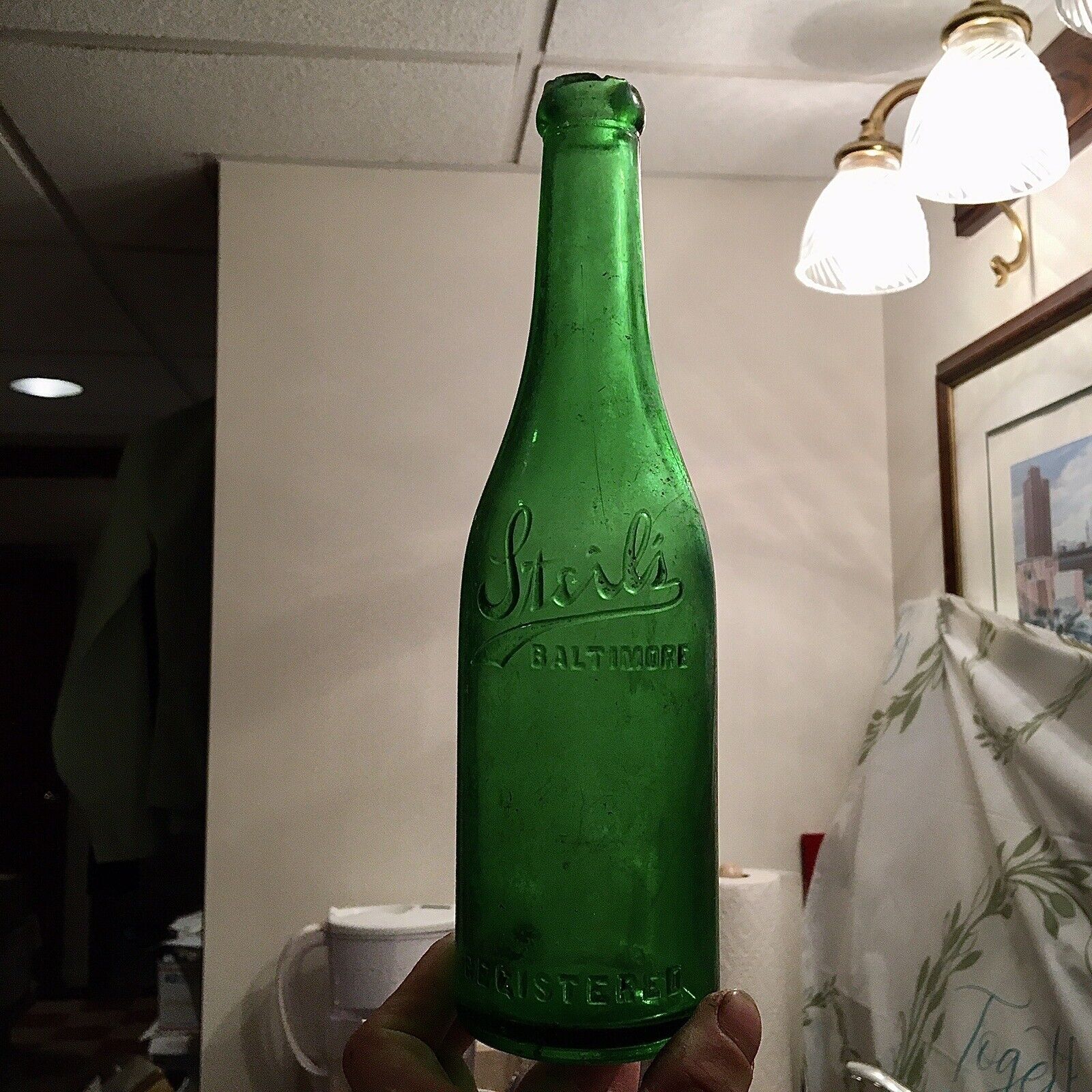 Rare Emerald Green Steil’s Baltimore MD Pre-Pro Embossed Beer Bottle Dated 1916