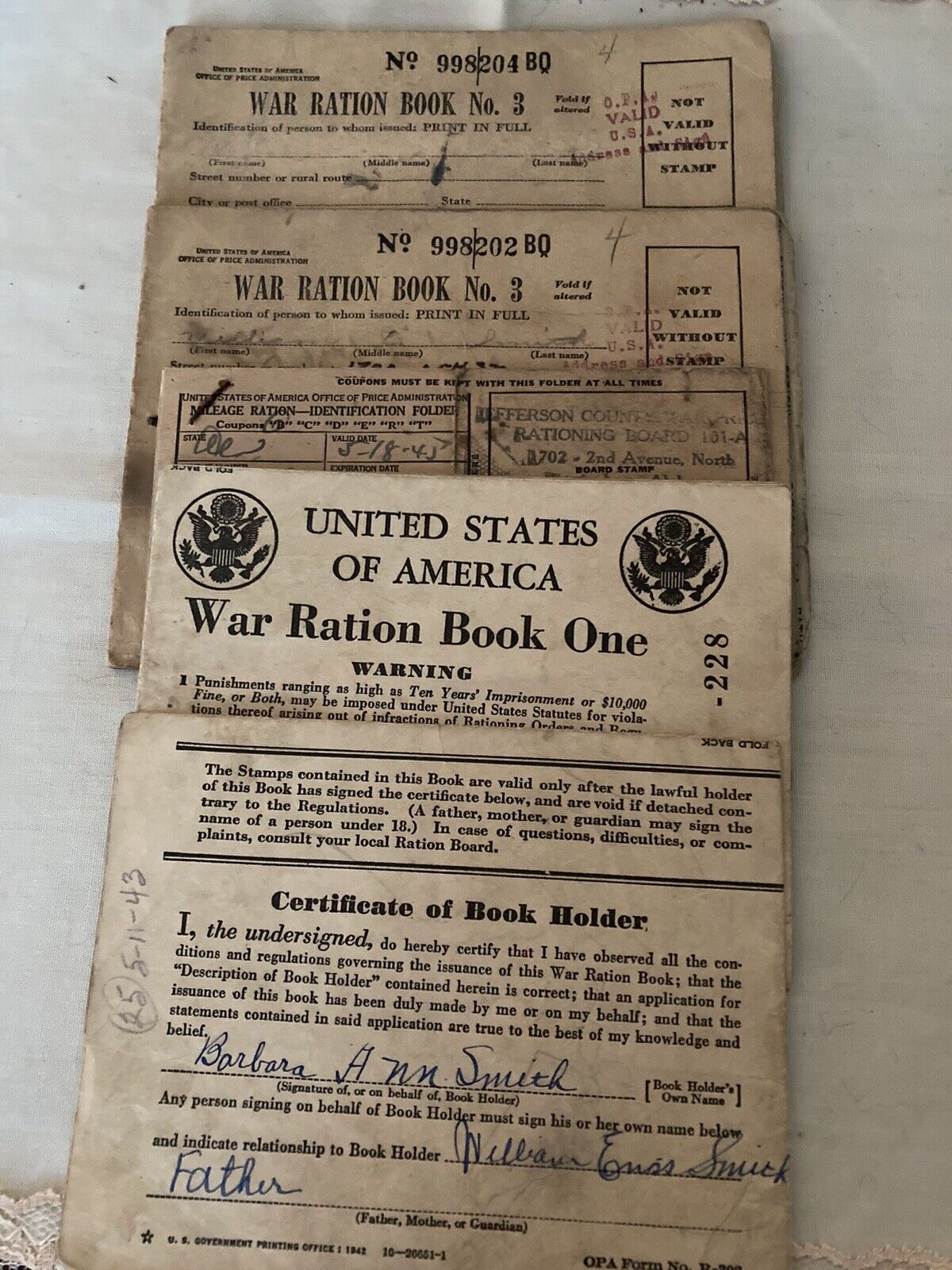 Lot of Five Vintage 1945 WWII Ration Books Stamps / Gasoline and Food