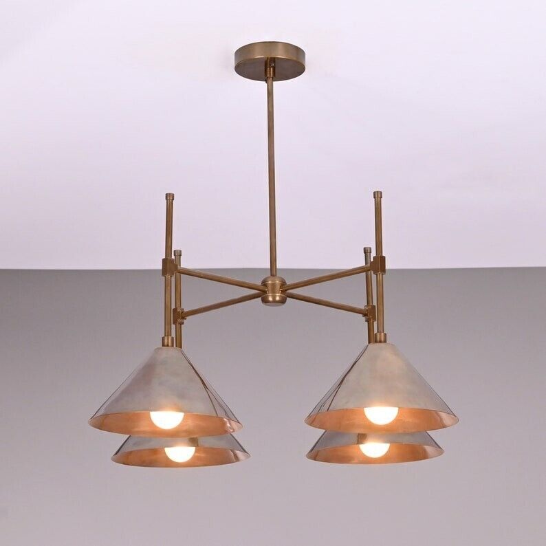 4 Lights Brass Pendant Lamp 1950s Mid Century Modern Altona Sputnik Chandelier L
