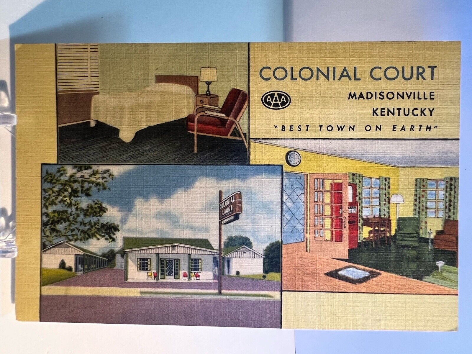 Madisonville,KY Colonial Court Teich Hopkins County Kentucky Linen Postcard