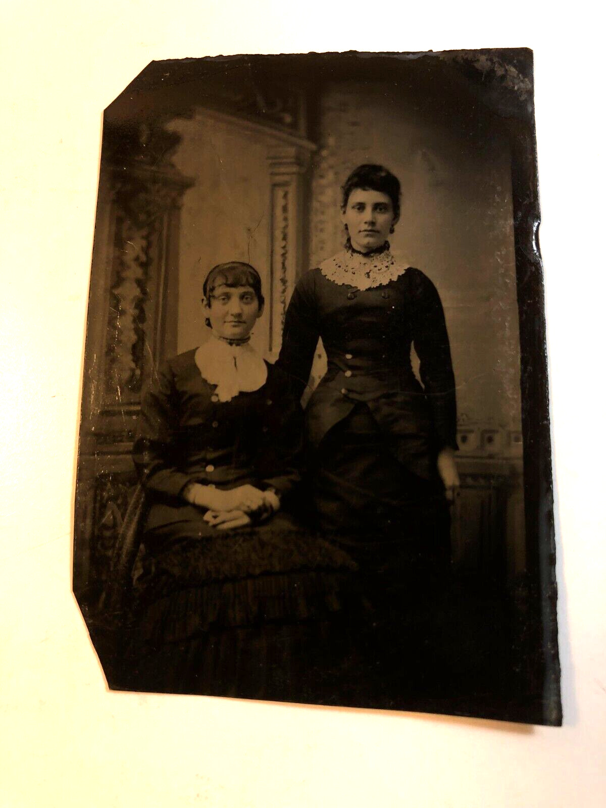 Two Lovely Women, Pretty Dresses, c1870s, Tin Type Photo, #2476