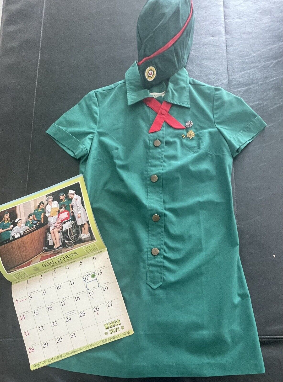 REDUCED RARE Vintage COMPLETE 1971 SENIOR Girl Scout UNIFORM DRESS 6-CALENDAR