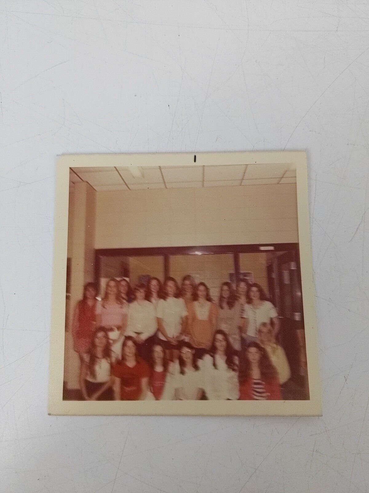 Vintage 60s All Girls High School Class Found Art Photo Photograph Blurry