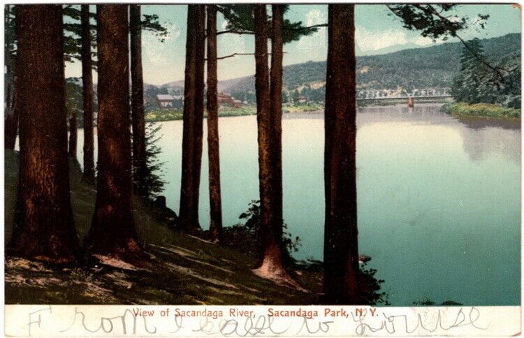 View of Sacandaga River, Sacandaga Park, NY 1905  Colored Post Card