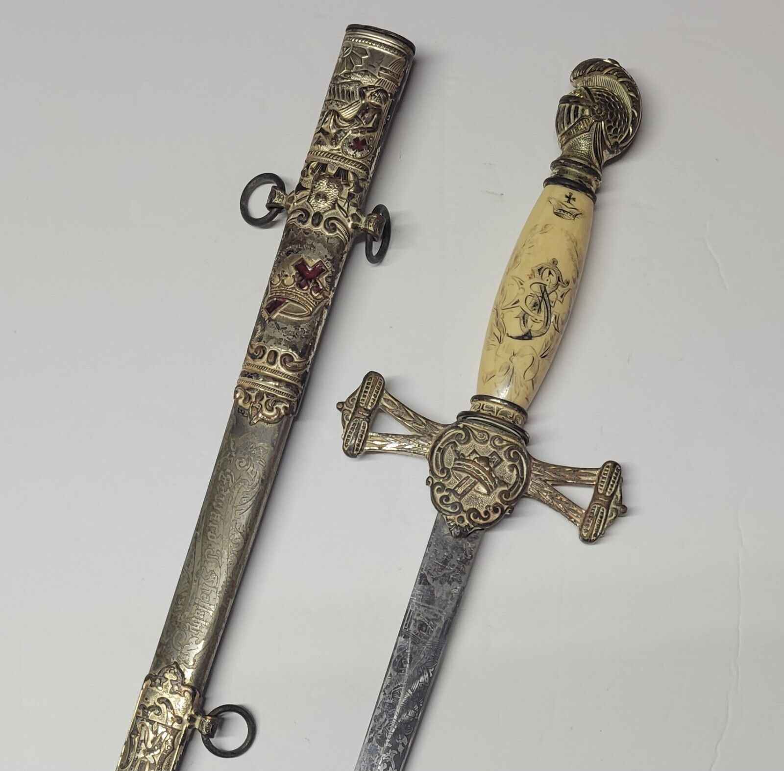 Antique Masonic Ceremonial Sword & Scabbard Named M.C. Lilley Knights Templar