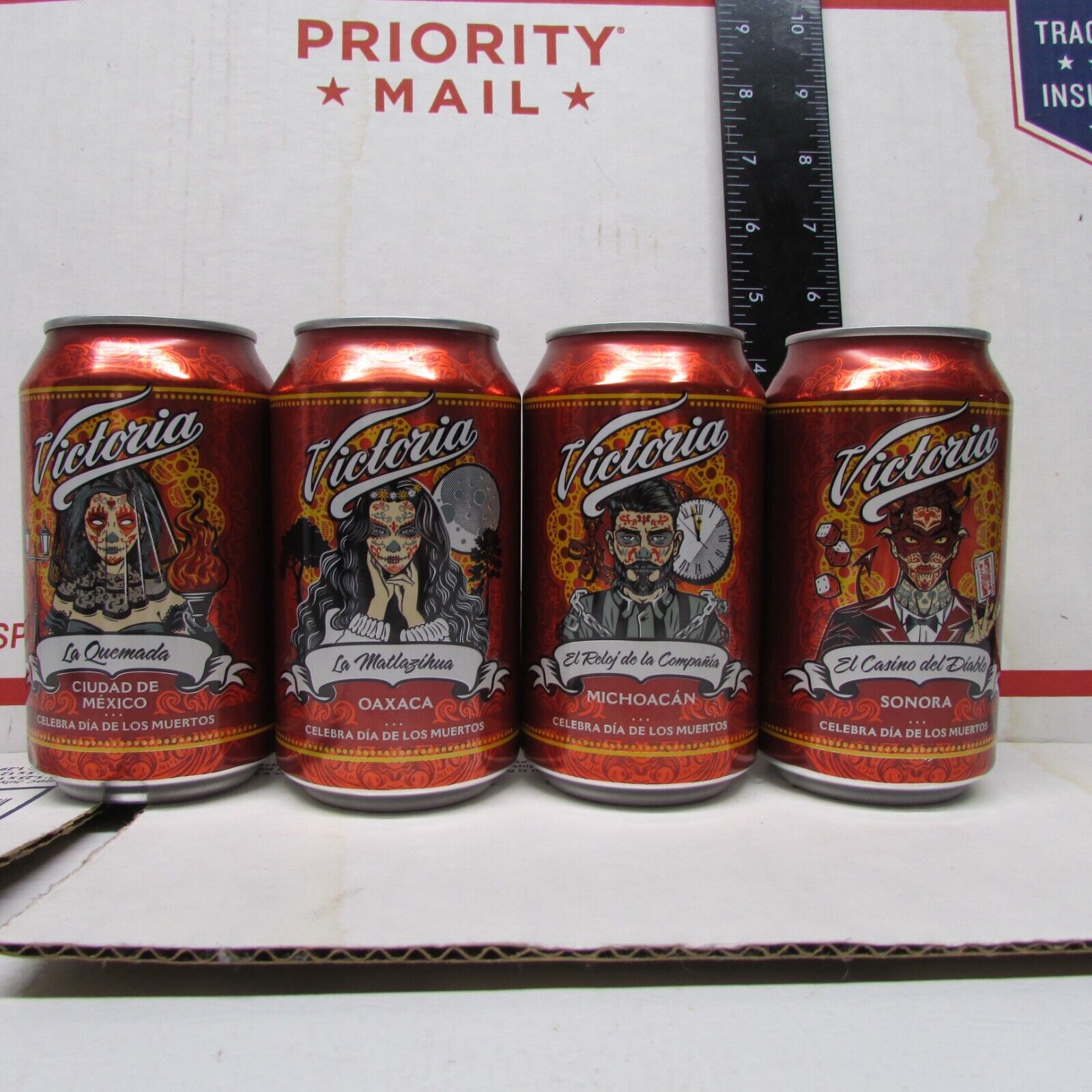 LE Victoria Day of the Dead empty beer cans Dia De Los Muertos 2023 SET of 4
