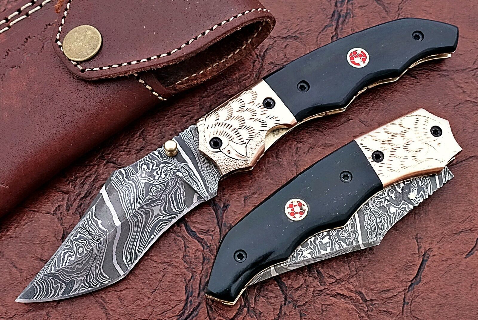 HUNTEX Custom Handmade Damascus 8''Long Folding Pocket Knife