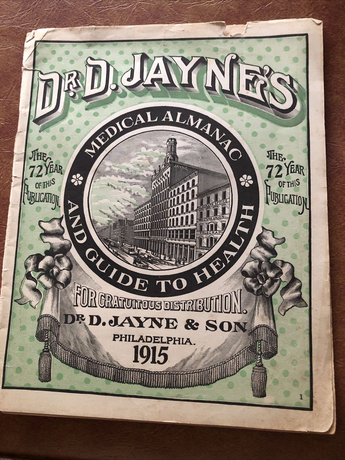 Vintage Booklet 1915 Dr D Jayne\'s Medical Almanac Antique Guide Health Booklet