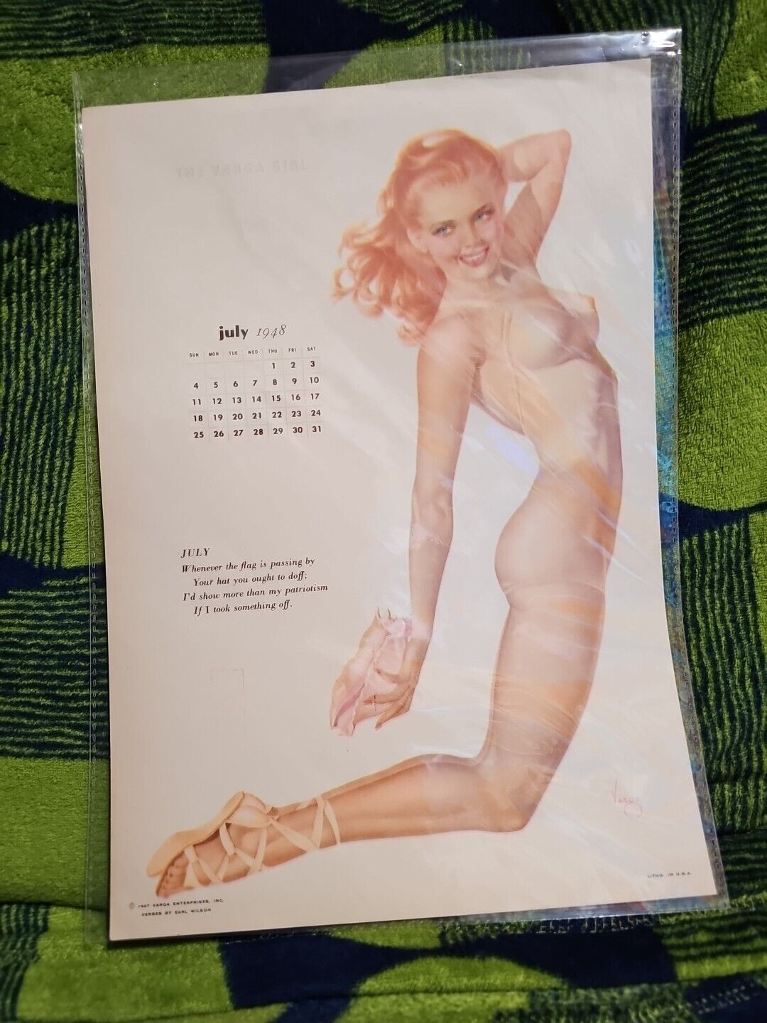 Vintage Calendar Page 1948 July Esquire Sexy  Pinup ~  Varga Girl ORIGINAL 