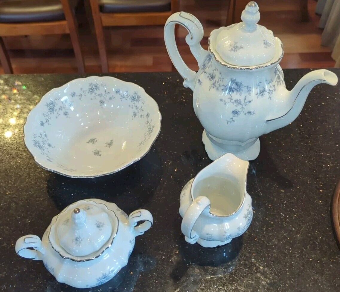 Vintage Johann Haviland Blue Garland Tea, Sugar, & Creamer Set Bavaria Germany