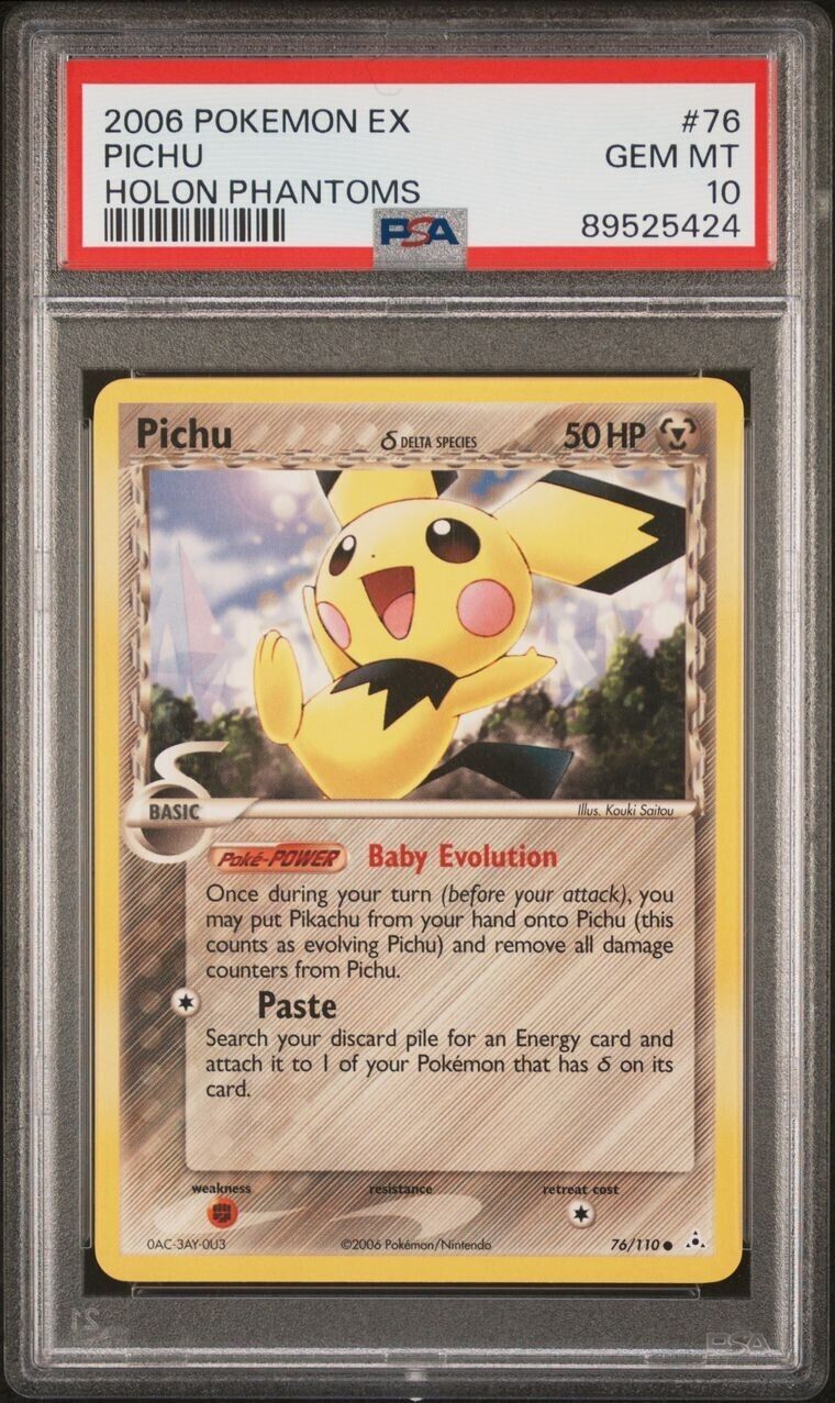 PSA 10 Pichu 2006 Pokemon Card 76/110 Holon Phantoms