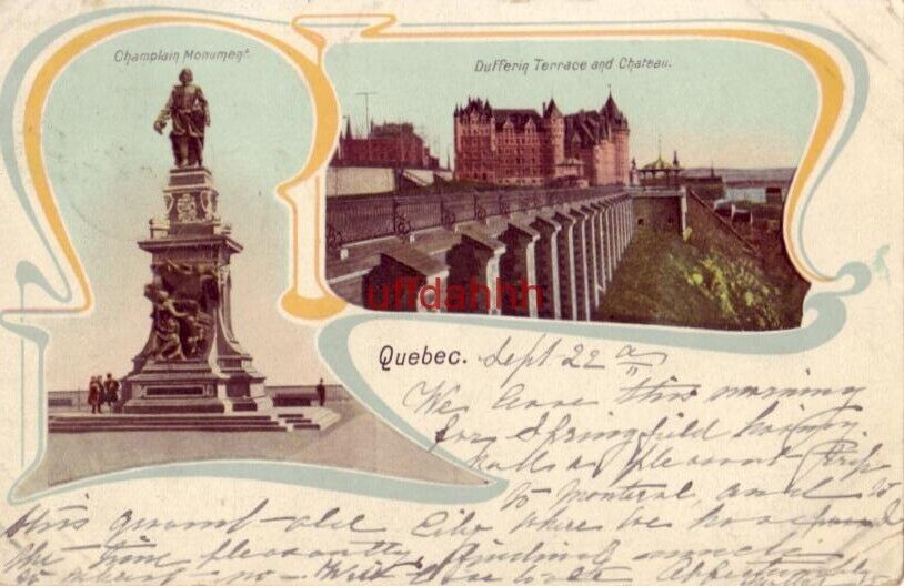 PRE-1907 QUEBEC CANADA CHAMPLAIN MONUMENT DUFFERIN TERRACE and CHATEAU 1902