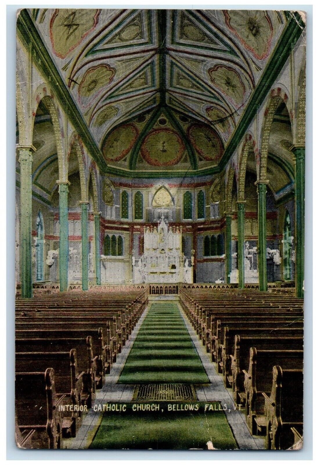1912 Interior Catholic Church Bellows Falls Vermont VT Vintage Antique Postcard