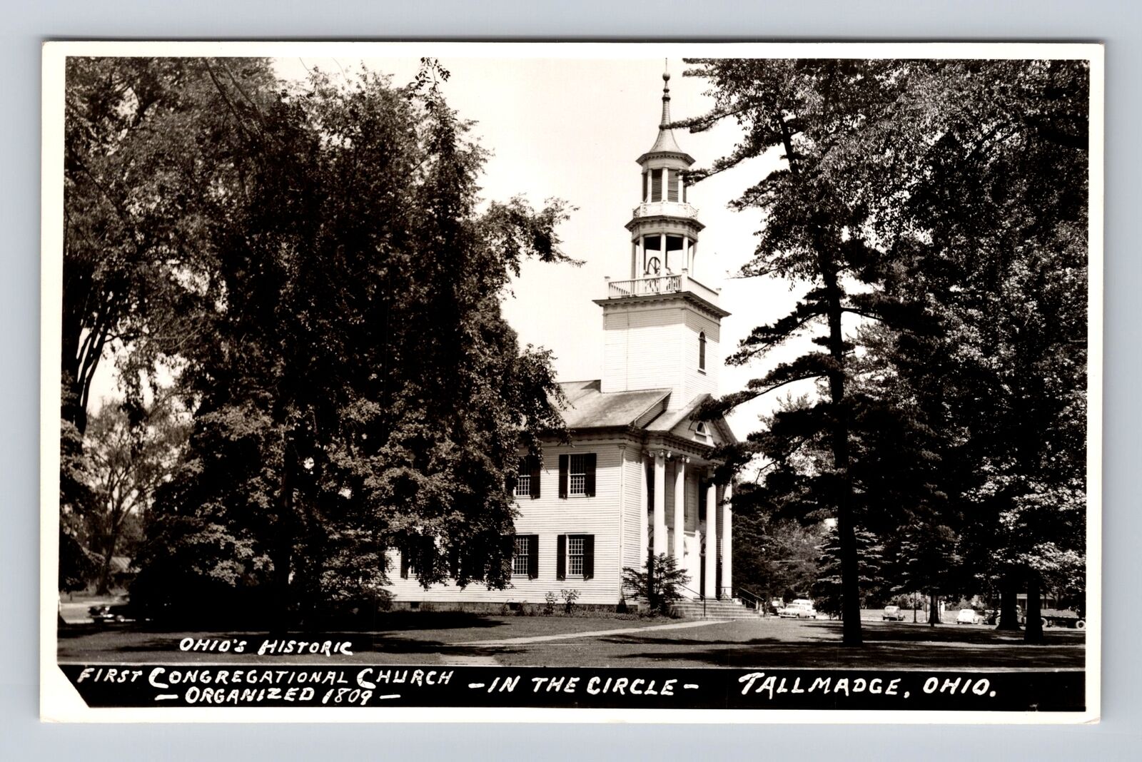 Tallmadge OH-Ohio RPPC, First Congregational Church, In Circle, Vintage Postcard