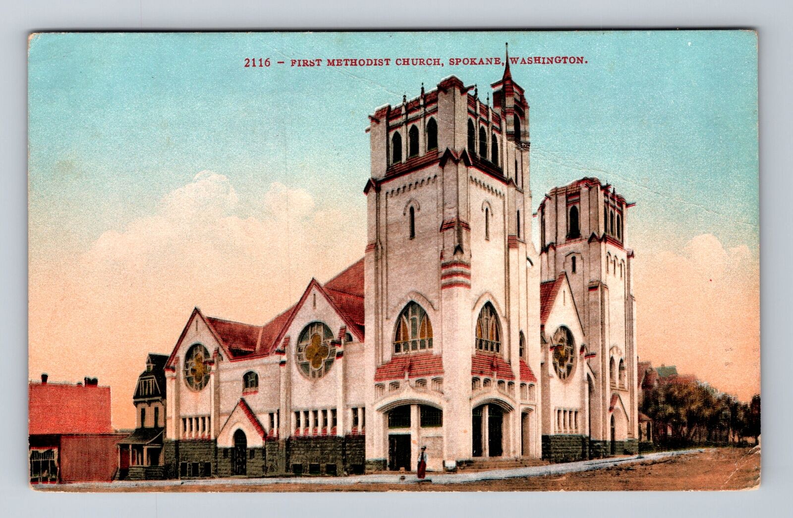 Spokane WA-Washington, First Methodist Church, Antique Vintage Postcard