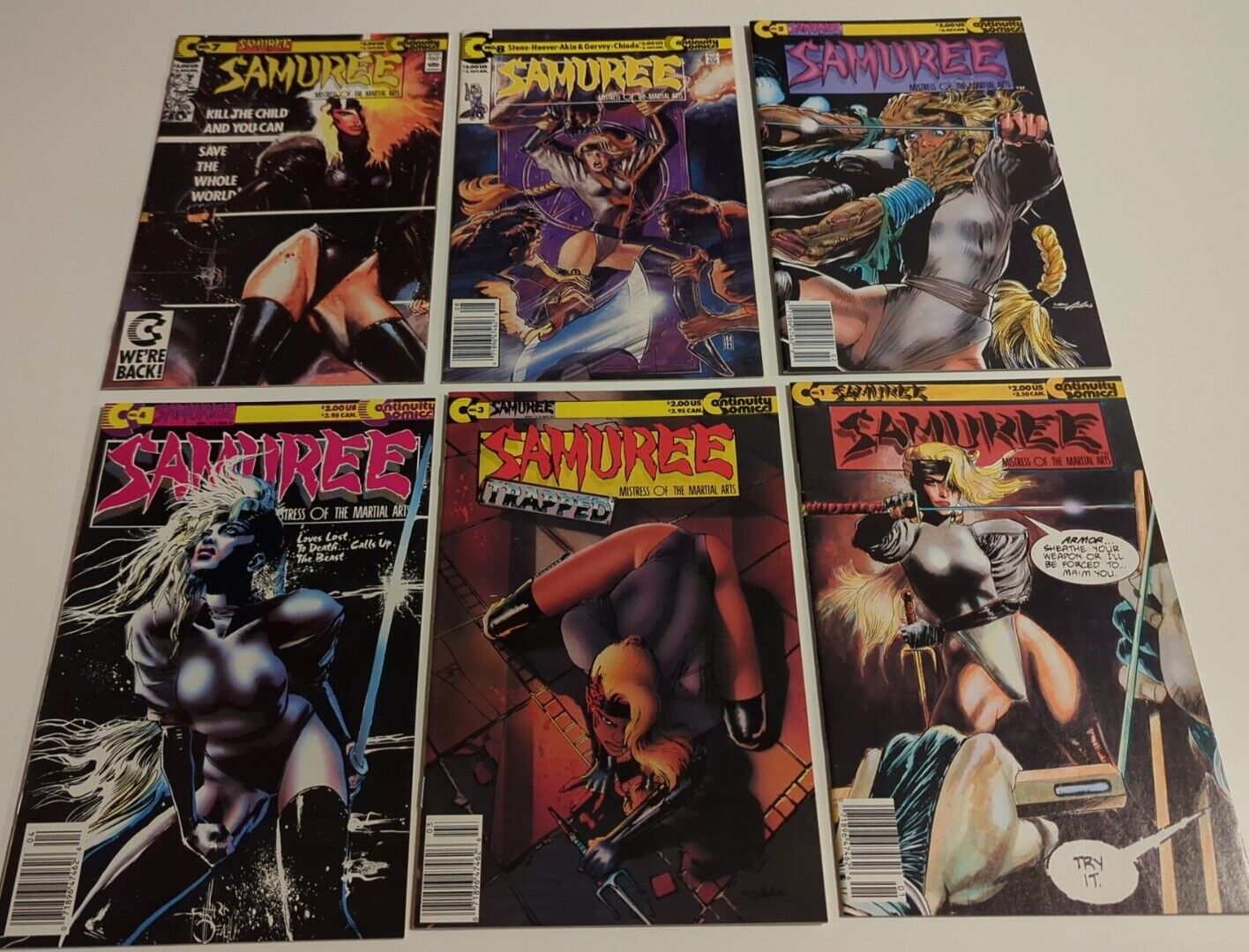 Samuree #1 2 3  4 7 8 Continuity Comics 1987 Neal Adams Martial Arts Bad Girl 