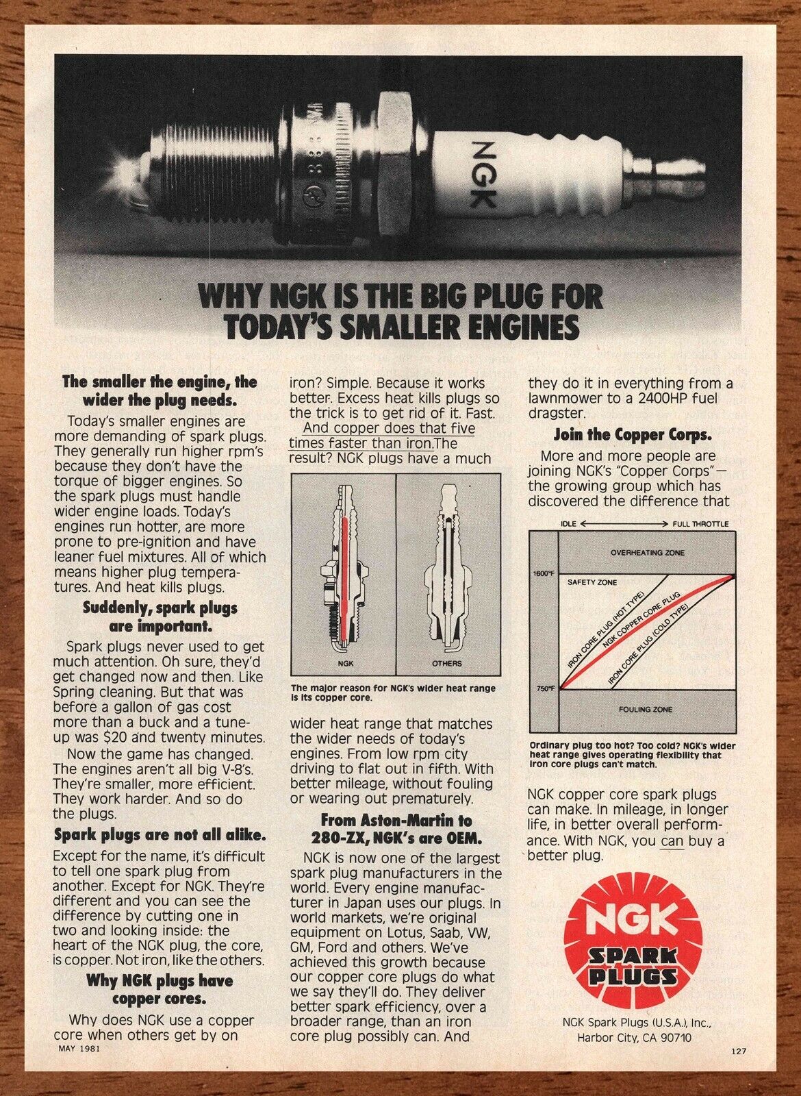 1981 NGK Spark Plugs Vintage Print Ad/Poster 80s Car Retro Man Cave Bar Décor 
