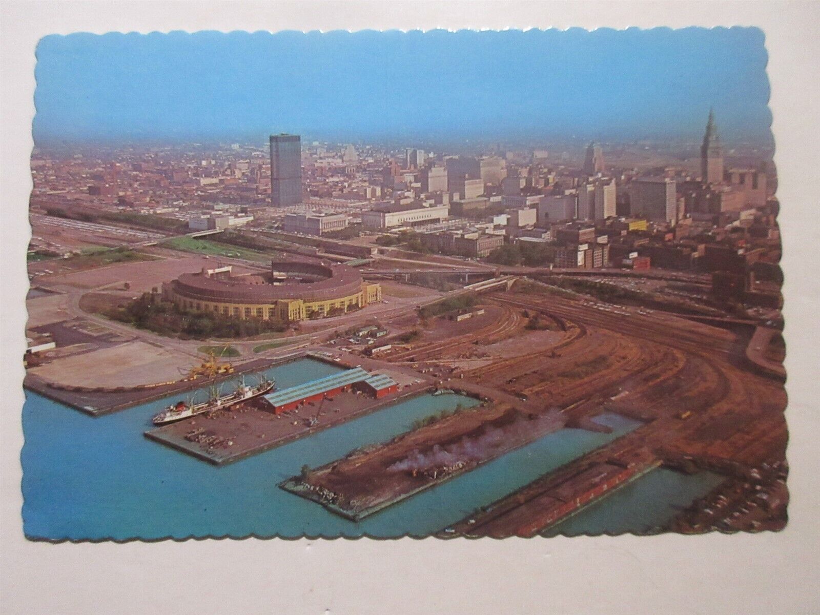 Vintage Postcard Cleveland Ohio World Port Terminal Tower Cleveland Stadium 
