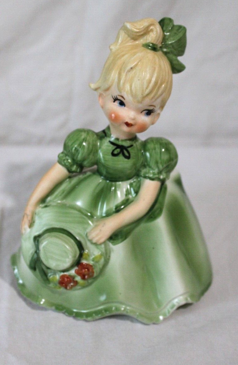 Vintage Blonde Girl w/Green Dress Ceramic Planter, E3422