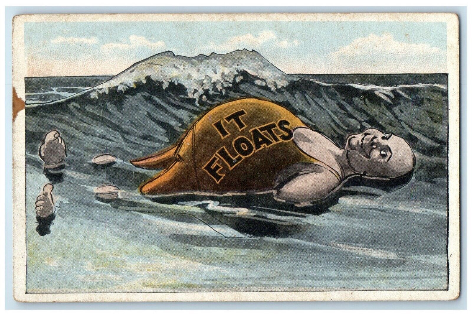 c1910\'s Fat Man Big Stomach It Floats Beach Surf Unposted Antique Postcard