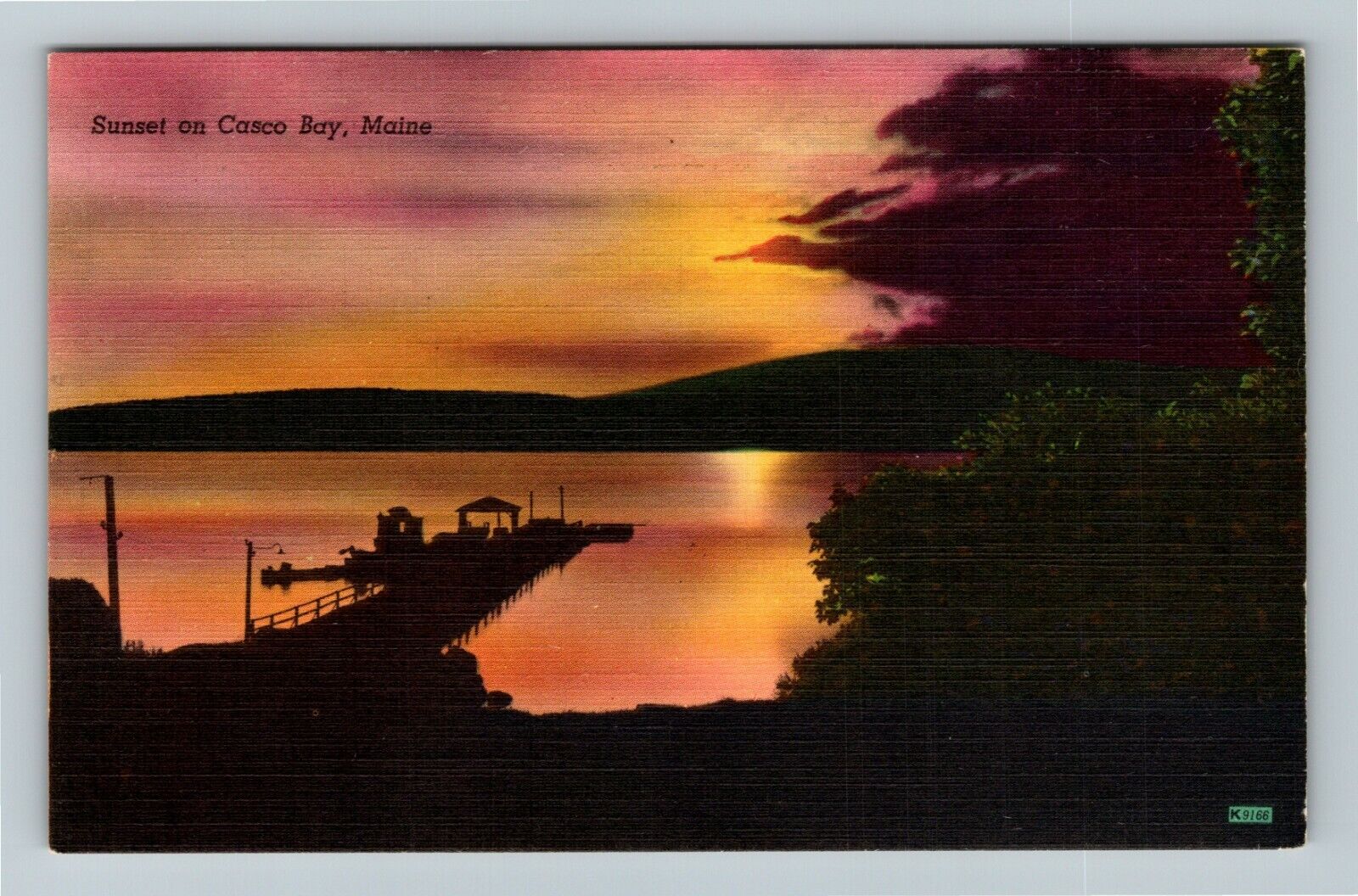 Casco Bay ME-Maine, Sunset, Scenic View, Vintage Postcard