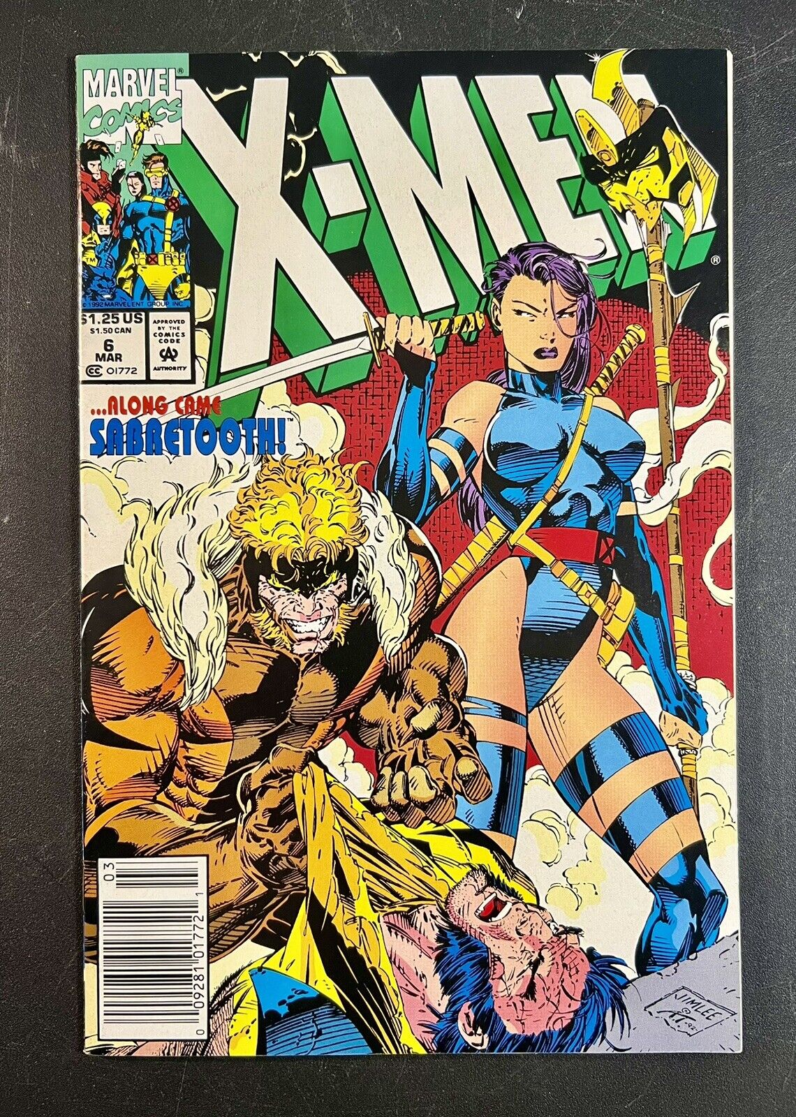 X-MEN~Along Came Sabretooth~Jim Lee~Psylocke~Maverick~#6~1992~Excellent Conditio
