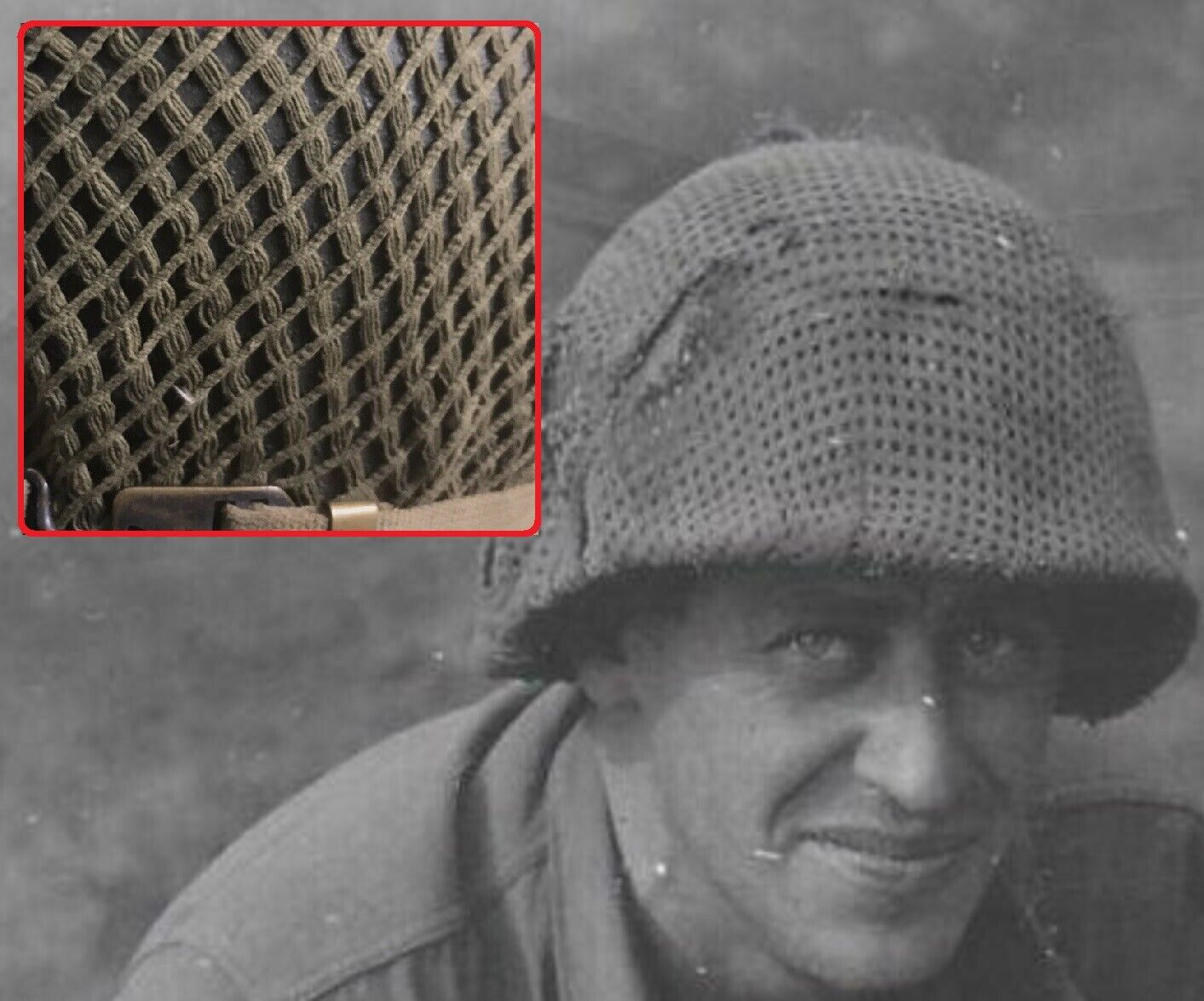 ORIGINAL WWII Woven RECTANGLE Patt M1 Helmet Net frm US OD Camouflage Shrimp Net