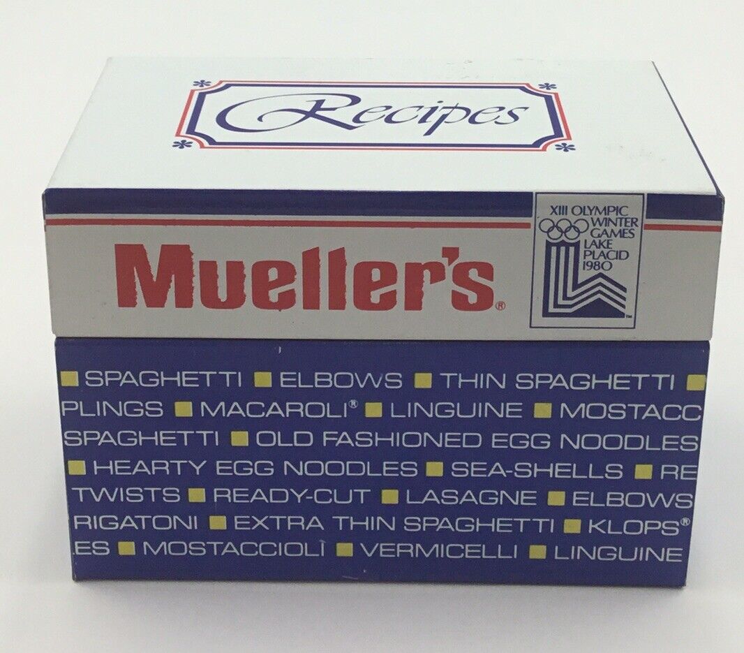 Vintage Mueller’s Pasta Tin Metal Recipe Box Dated 1980 Comes W/ Other Recipes 