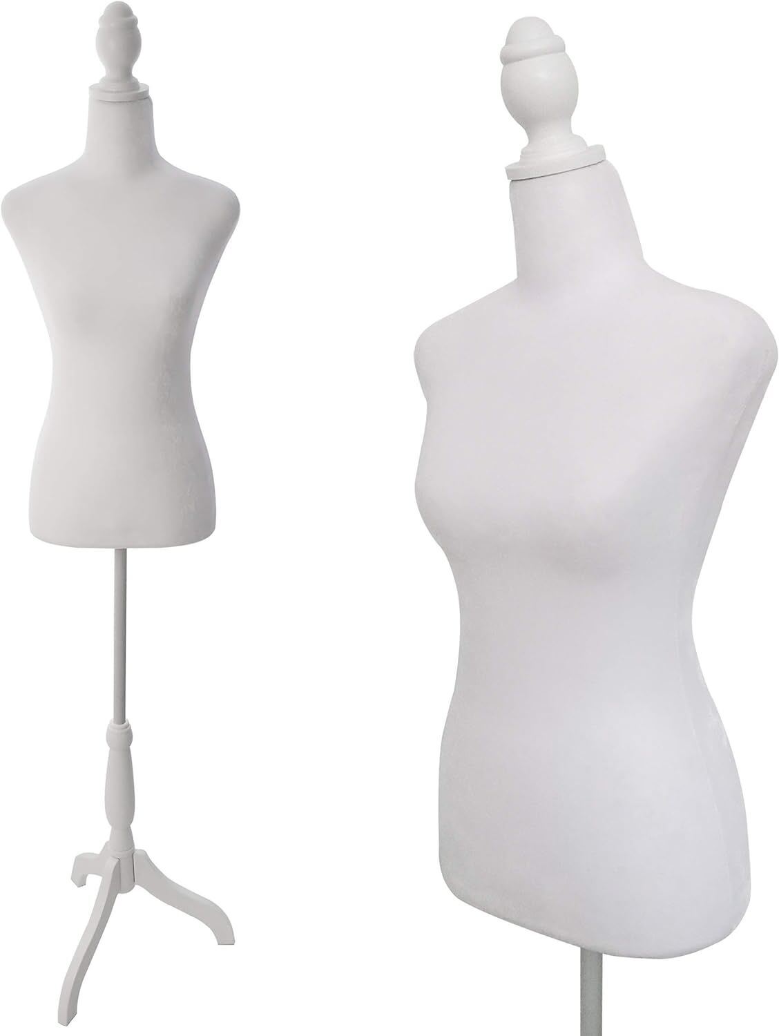 White Female Mannequin Torso Body with Adjustable Tripod Stand Dress Display