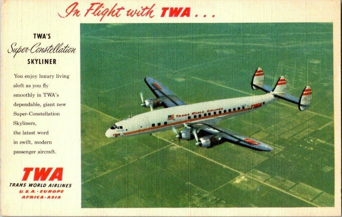 1950'S. TWA ADVERTISING POSTCARD CK4
