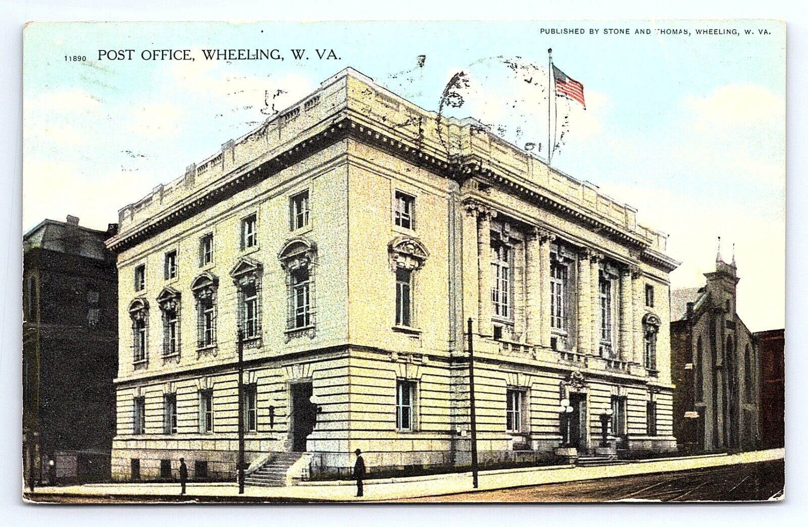 Postcard USPS Post Office Building in Wheeling WV