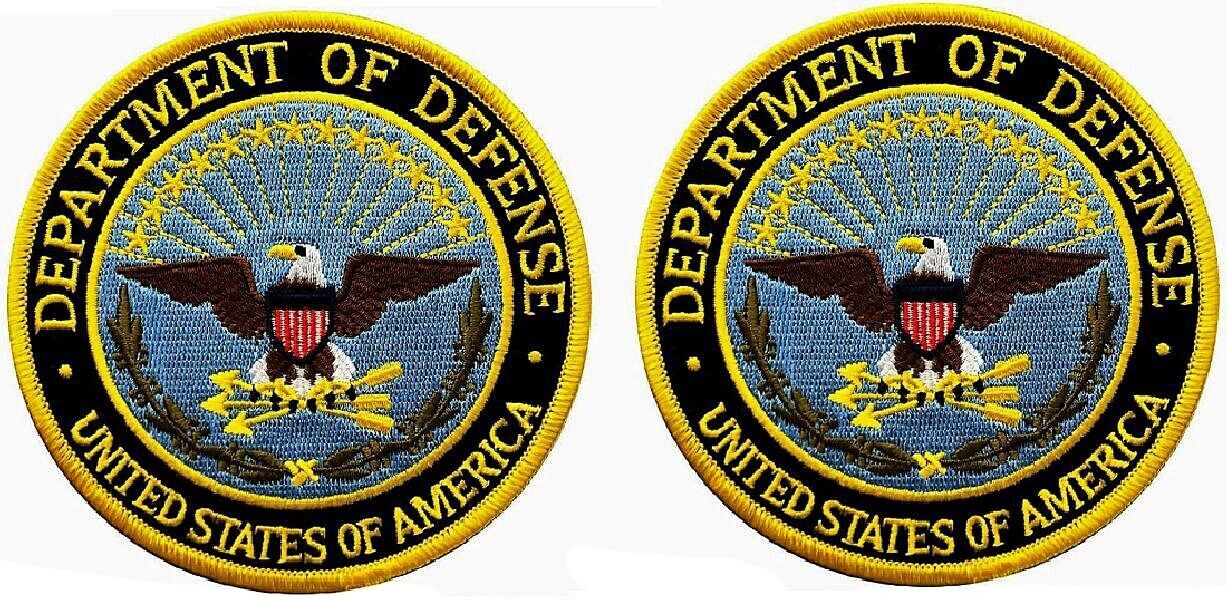 DOD Department of Defense Embroidered Military Patch  - 2PC - 3.5 inch HOOK