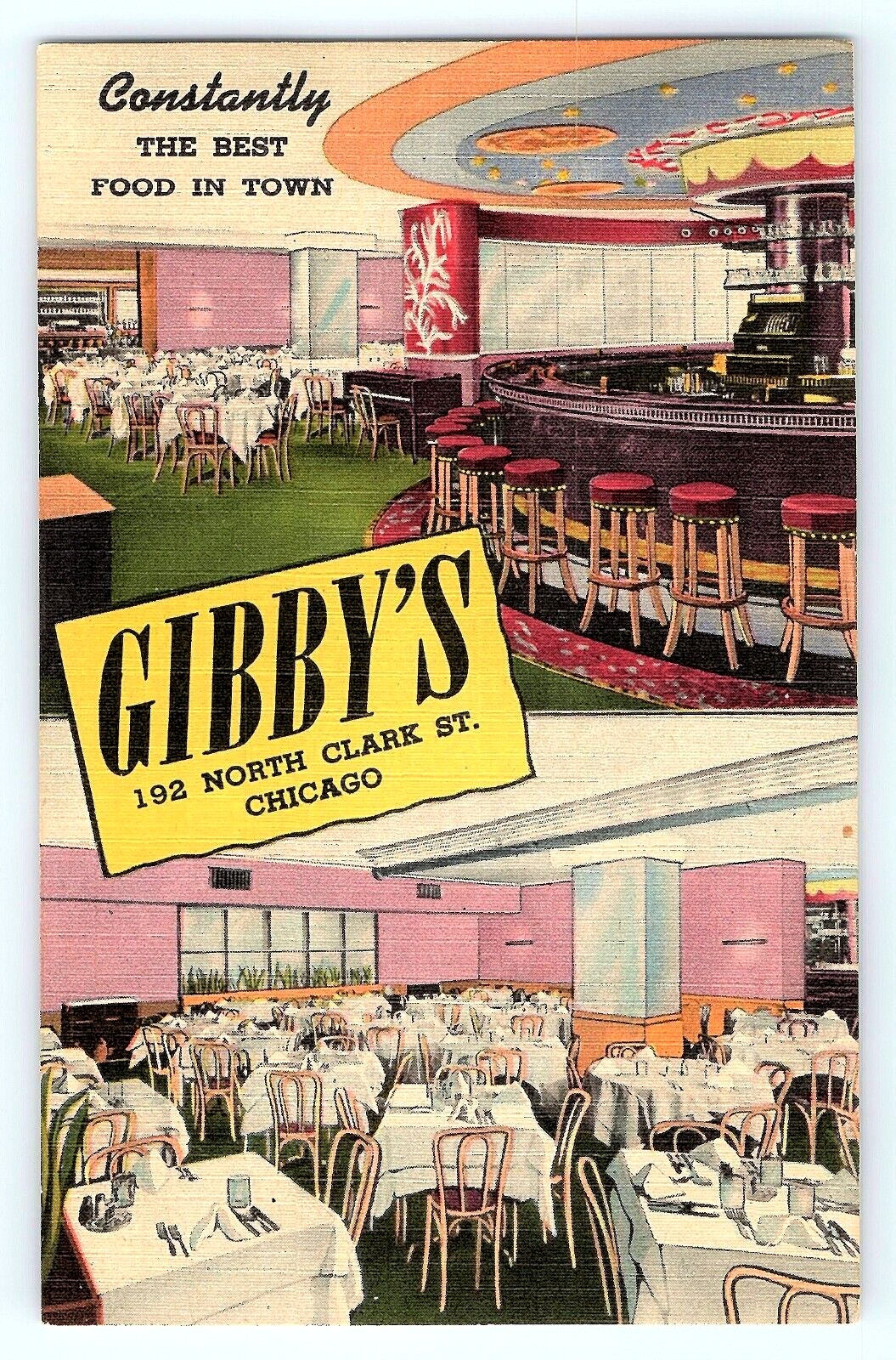 Chicago IL Gibby\'s Restaurant Meet and Eat Where Celebrities Go Linen Postcard