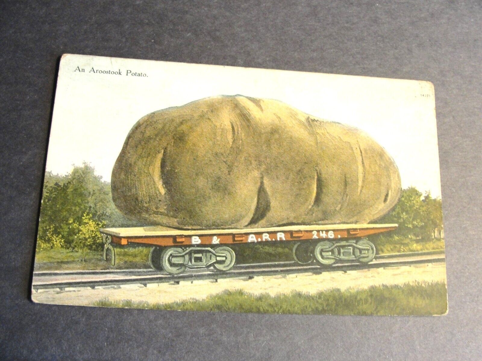 Exaggeration Aroostook County Potato on Rail Car, Maine- 1917 Posted Postcard.