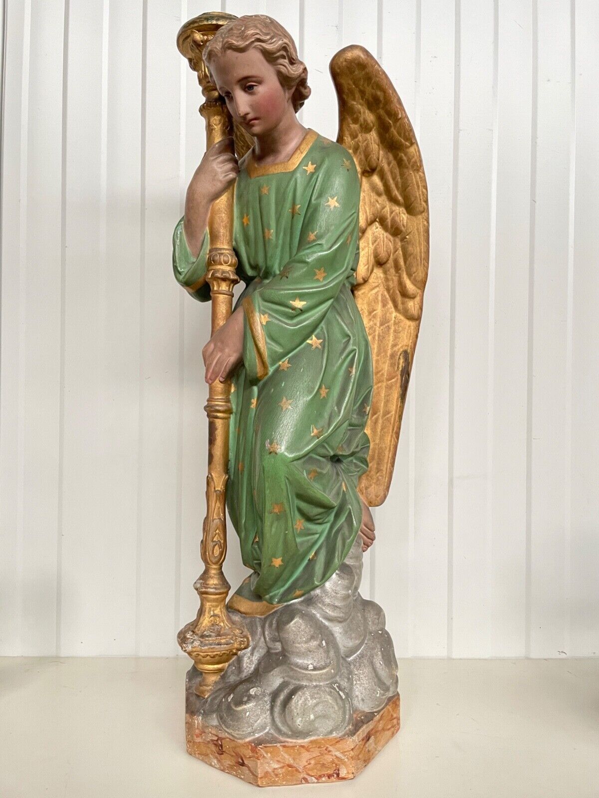 SALE An Exceptional Large Gothic Revival Angel holding a candlestick 27.362 inch