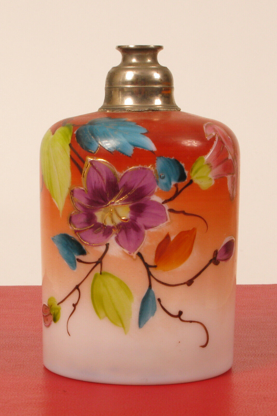 ANTIQUE HAND PAINTED FLORAL PERFUME ATOMIZER BOTTLE MISSING THE TOP 
