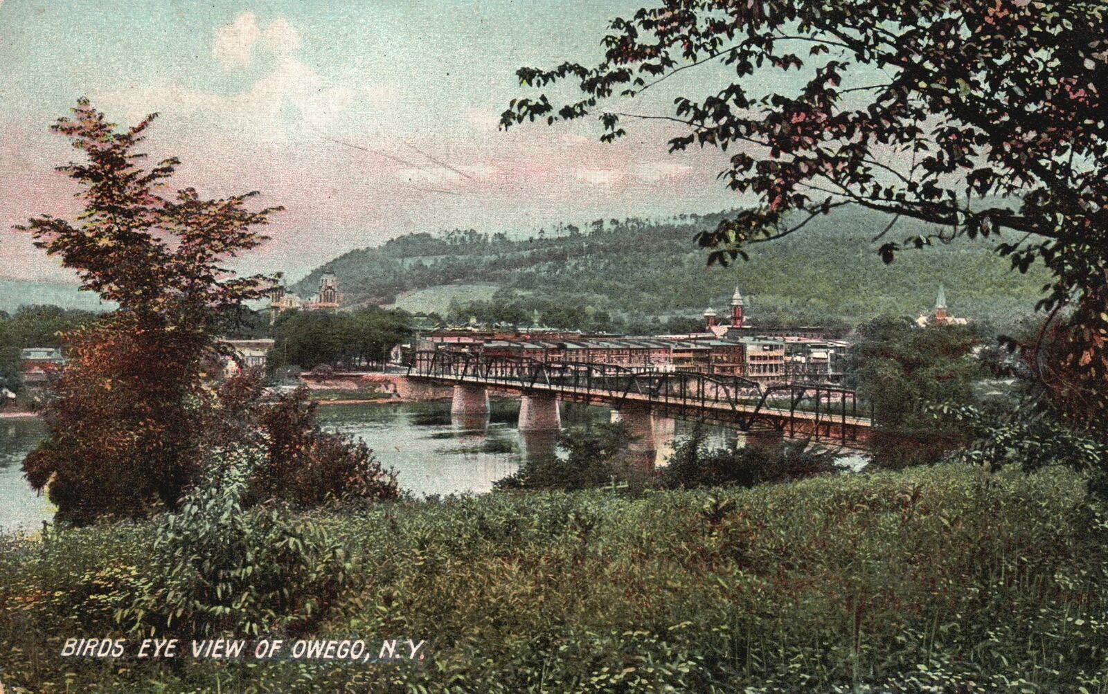 Owego County NY-New York, Bird\'s Eye View Port City Vintage Postcard c1910