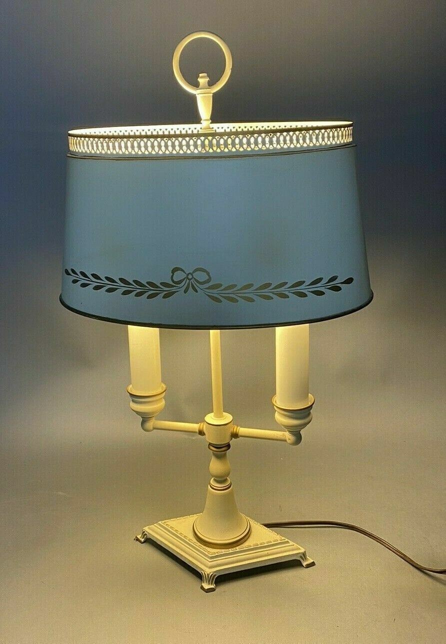 VINTAGE ANTIQUE FRENCH STYLE TOLE PAINTED BOUILLOTTE TABLE LAMP