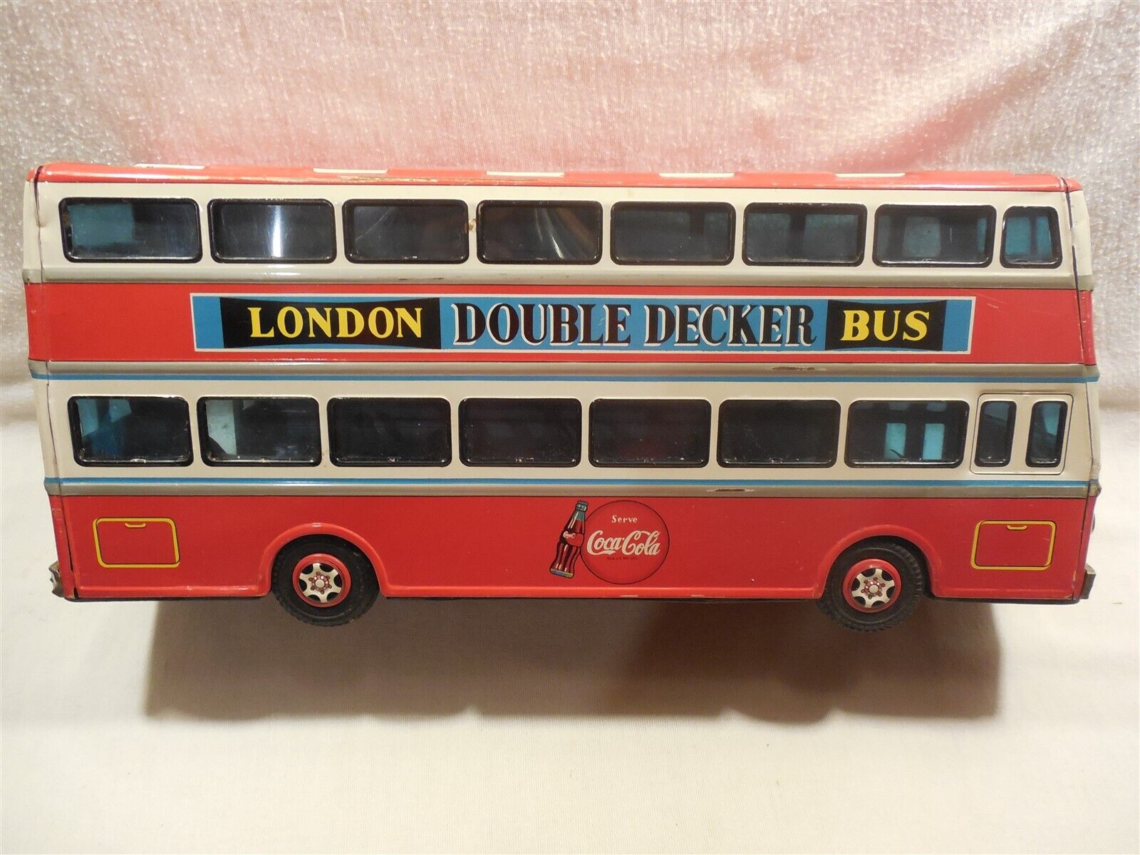 Vtg 1960s ATD Japan Coca-Cola Tin Friction London Double Decker Bus Toy Truck 