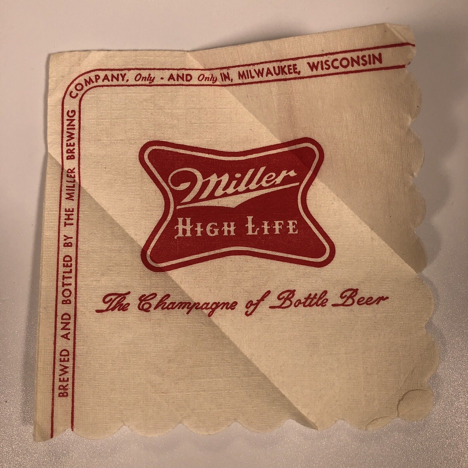 Vintage Miller High Life Beer Napkin 1954