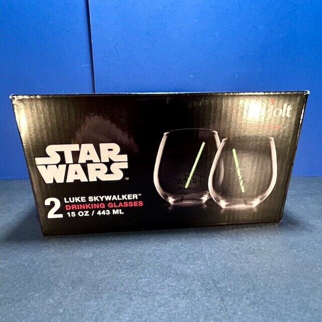 JoyJolt STAR WARS Luke Skywalker Jedi Drinking Glasses 15 oz Set of 2 NEW 