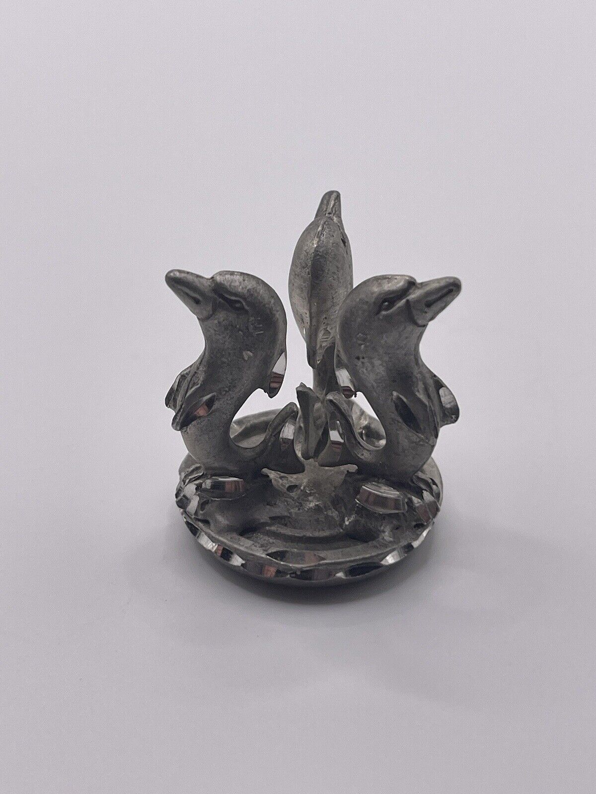 Vintage Pewter Dolphin Family Miniature Figurine Trinket
