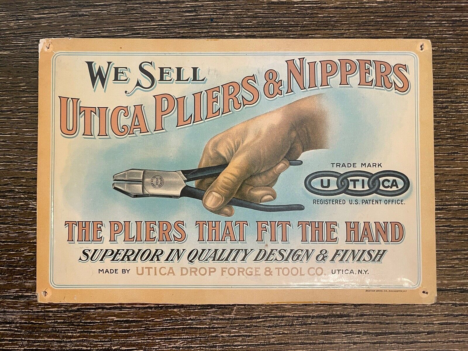 Utica Pliers Antique Advertising Sign Bastian Pulveroid Stanley Tools Vintage