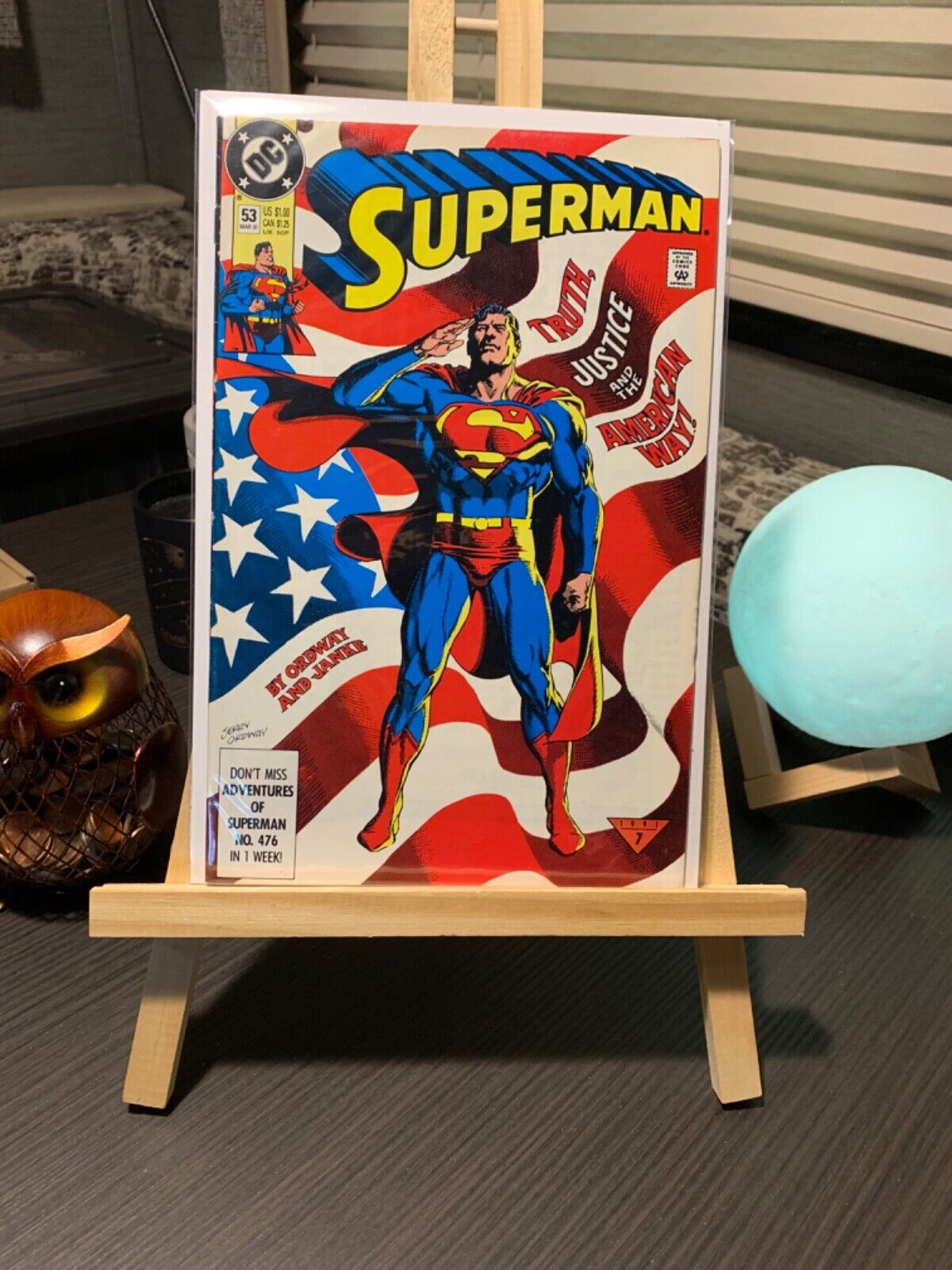 Superman 53-2nd Series,Classic Flag Cover USA Motto July 4th Jerry Ordway vg