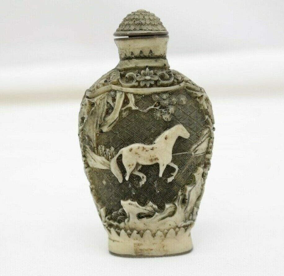 Vintage Brass Horse Design Snuff Bottle  NG