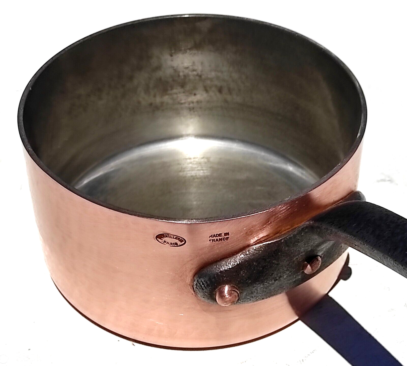 Vintage 7.3inch French Copper Saucepan E Dehillerin Hammered Tin Lining 3mm 6lbs