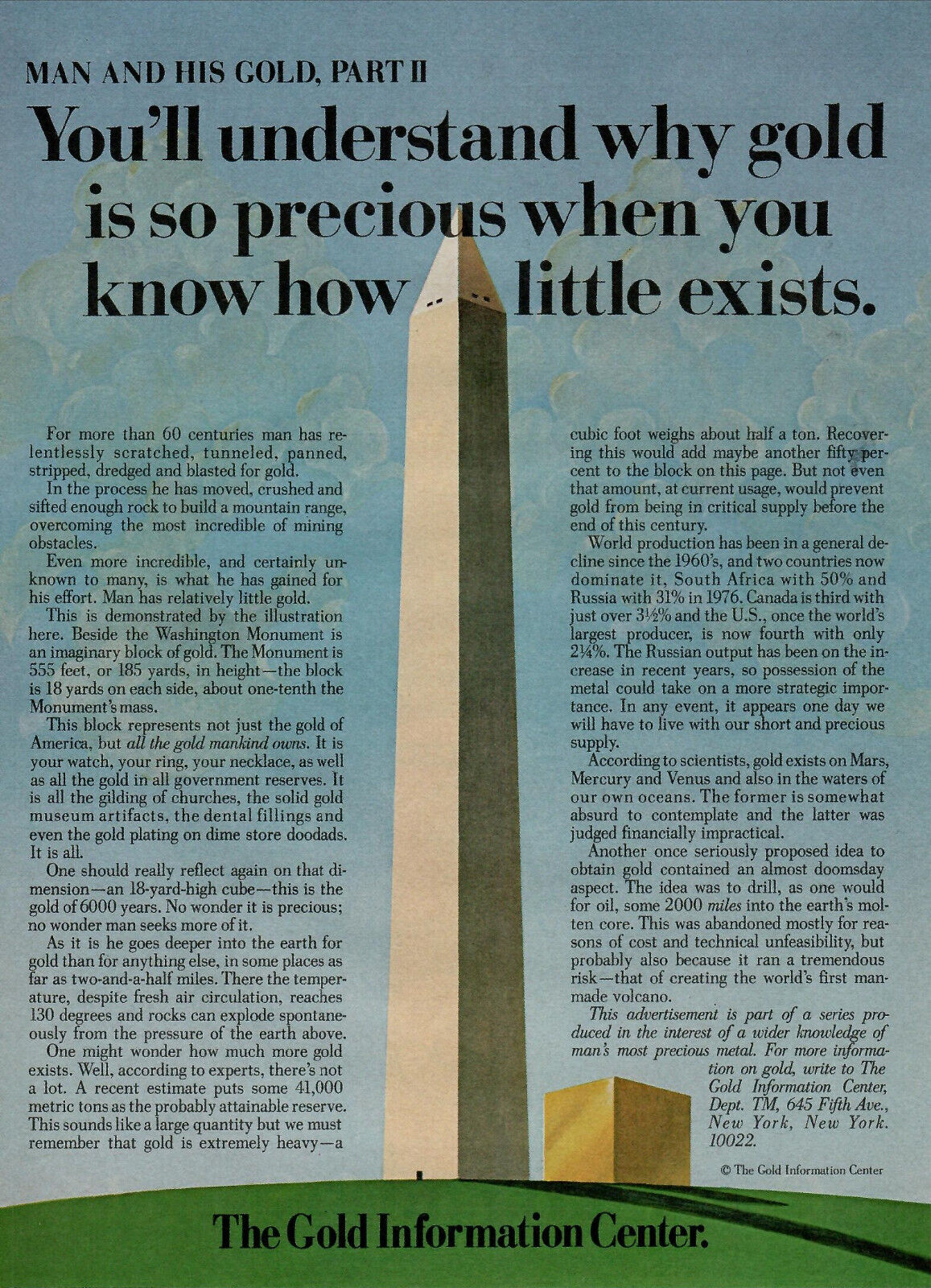 Vintage 1977 print ad about Gold.