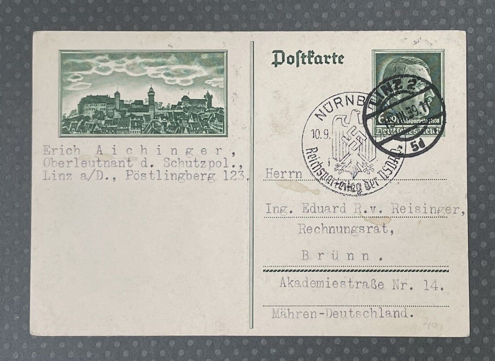 WW2 German Postcard 1939 (SEE BACK)