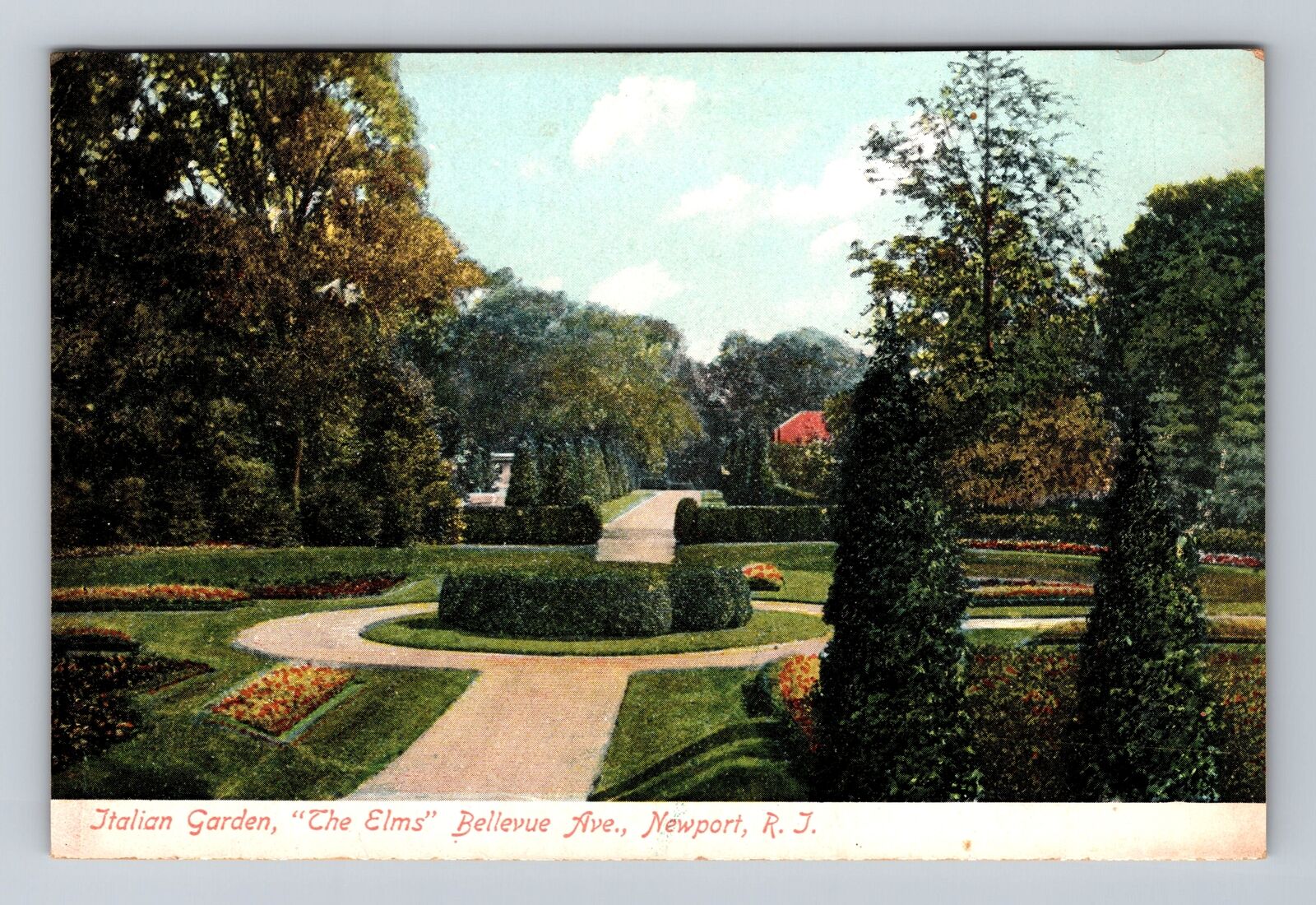 Newport RI-Rhode Island, Italian Garden, Elms Bellevue Avenue, Vintage Postcard